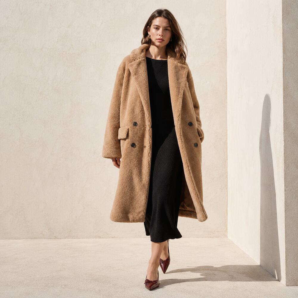 J.Crew Relaxed Tan Teddy Topcoat in Sherpa Blend BW157, Size XS - Picture 1 of 11
